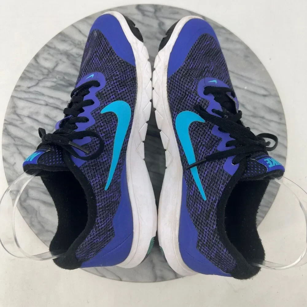 Nike Womens 8 Shoes Flex RN 4 Black Blue Athletic Sneakers Lace Up 749177-020